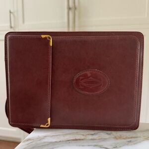 CARTIER Must de Cartier Burgundy Leather Wristlet Bag Classic Logo EUC 9/10